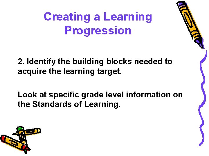 Creating a Learning Progression 2. Identify the building blocks needed to acquire the learning