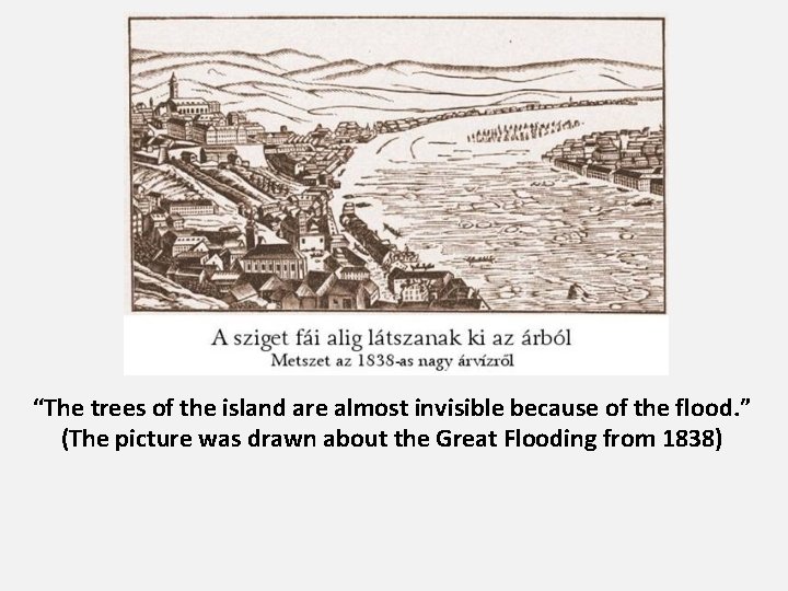 “The trees of the island are almost invisible because of the flood. ” (The