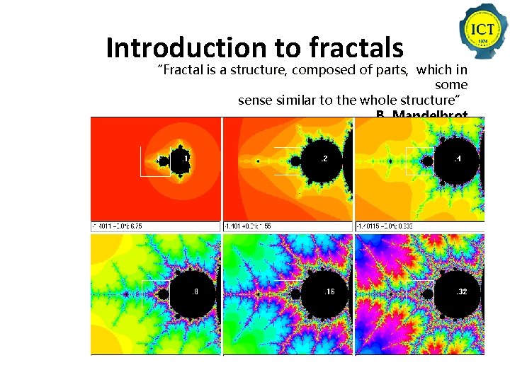 Introduction to fractals “Fractal is a structure, composed of parts, which in some sense