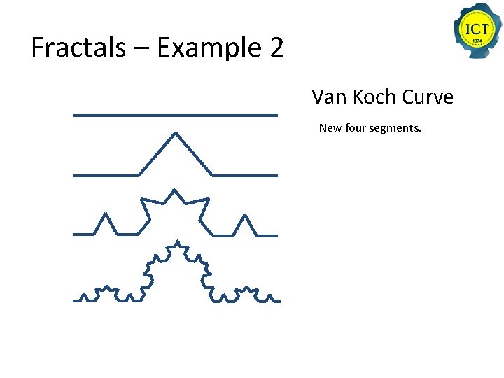 Fractals – Example 2 Von Koch kriva Line is divided into 3 parts. The