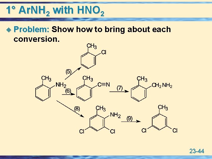 1° Ar. NH 2 with HNO 2 u Problem: Show to bring about each