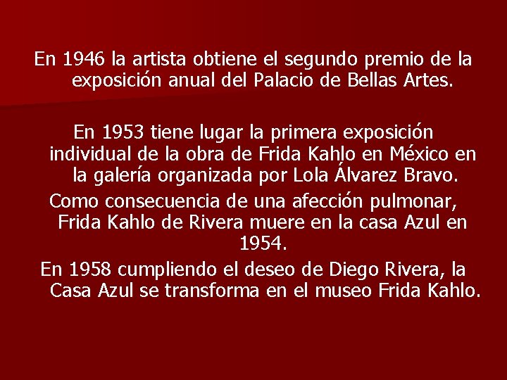 En 1946 la artista obtiene el segundo premio de la exposición anual del Palacio