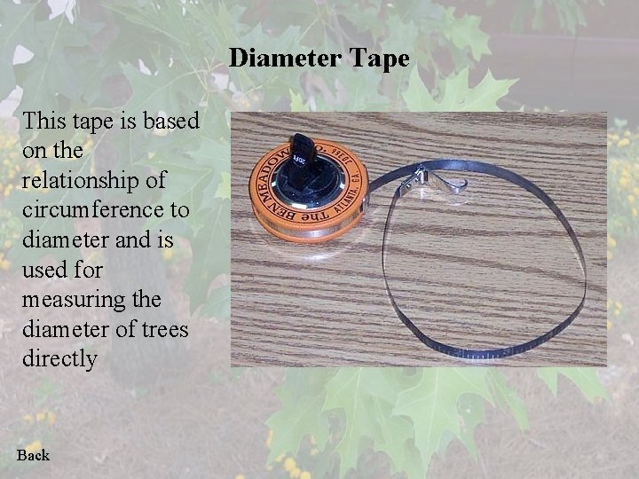 Diameter Tape This tape is based on the relationship of circumference to diameter and