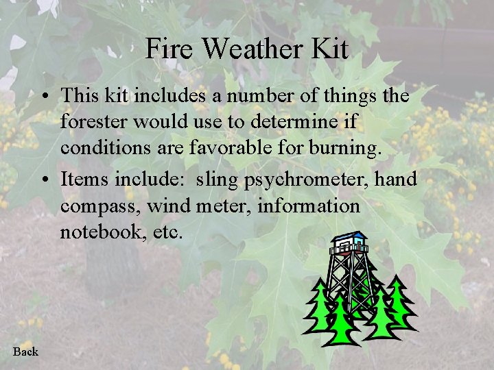 Fire Weather Kit • This kit includes a number of things the forester would