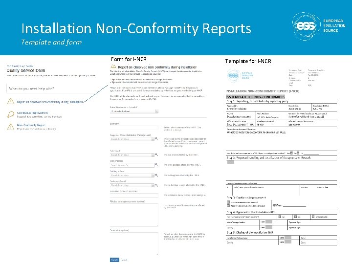 Installation Non-Conformity Reports Template and form Form for I-NCR Template for I-NCR 