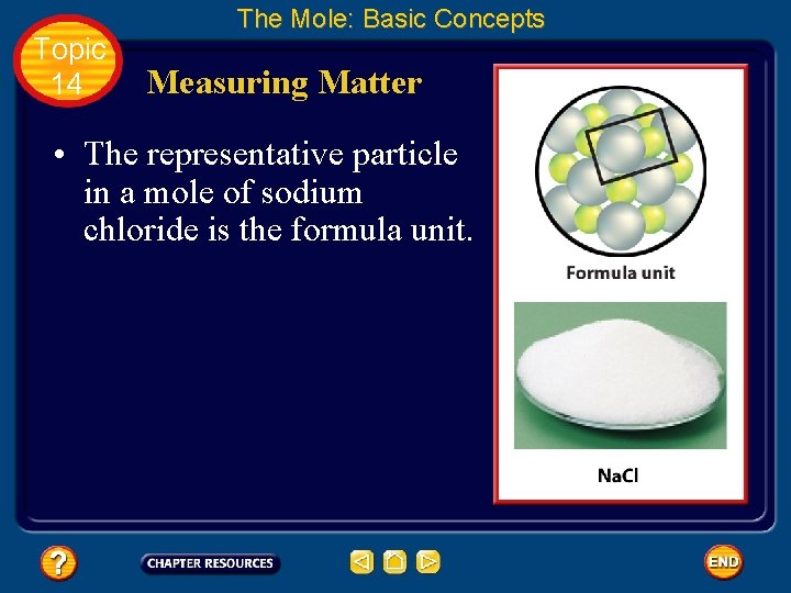 Topic 14 The Mole: Basic Concepts Measuring Matter • The representative particle in a
