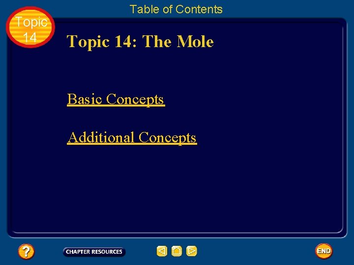 Topic 14 Table of Contents Topic 14: The Mole Basic Concepts Additional Concepts 