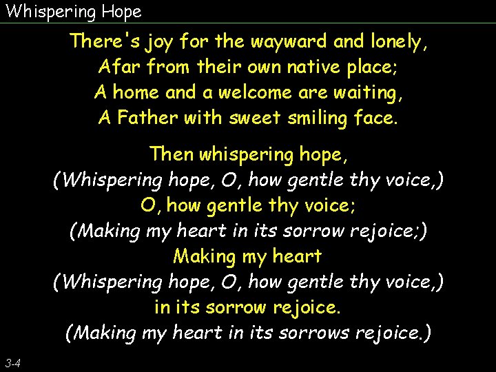 Whispering Hope There's joy for the wayward and lonely, Afar from their own native