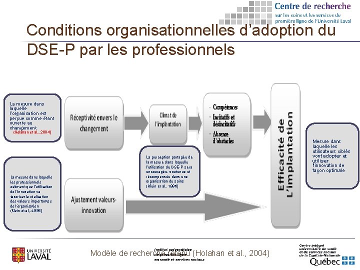 Conditions organisationnelles d’adoption du DSE-P par les professionnels La mesure dans laquelle l’organisation est