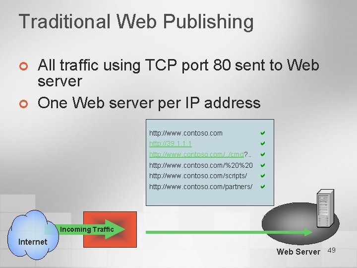 Traditional Web Publishing ¢ ¢ All traffic using TCP port 80 sent to Web