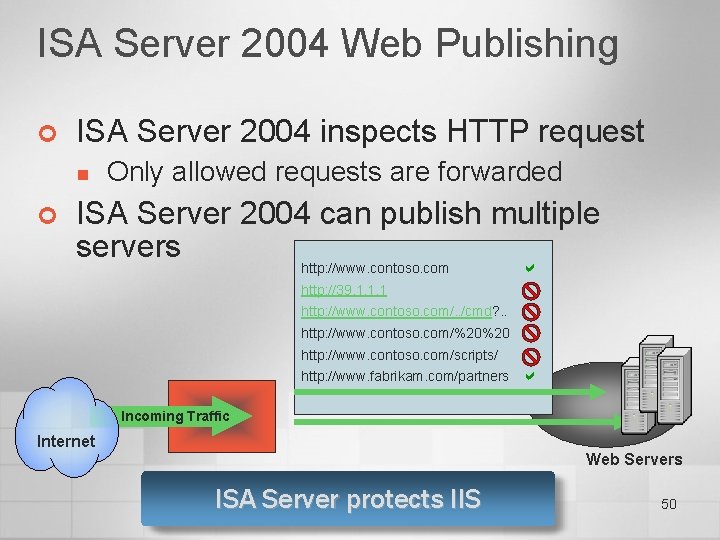 ISA Server 2004 Web Publishing ¢ ISA Server 2004 inspects HTTP request n ¢