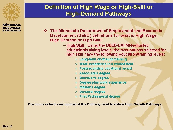 Definition of High Wage or High-Skill or High-Demand Pathways v The Minnesota Department of