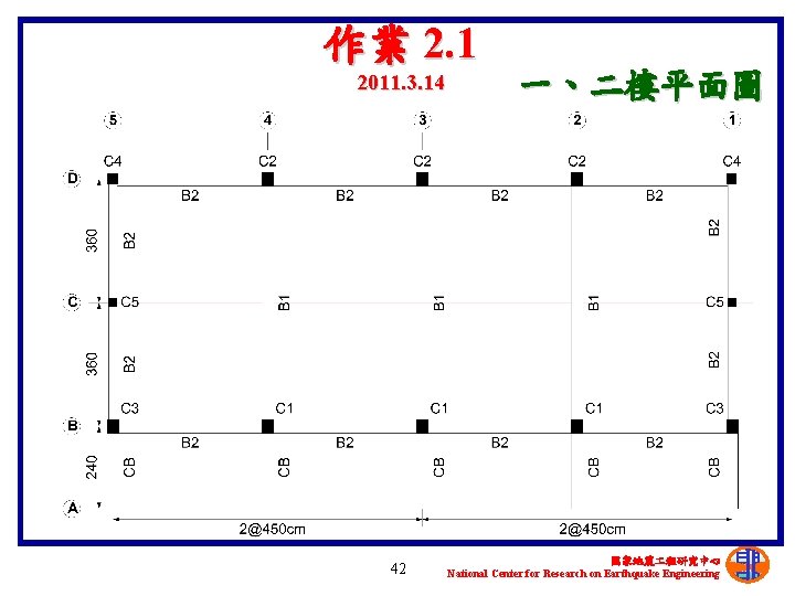 作業 2. 1 2011. 3. 14 42 一、二樓平面圖 國家地震 程研究中心 National Center for Research