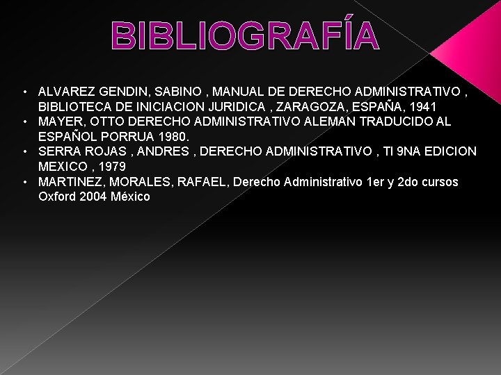 BIBLIOGRAFÍA • ALVAREZ GENDIN, SABINO , MANUAL DE DERECHO ADMINISTRATIVO , BIBLIOTECA DE INICIACION