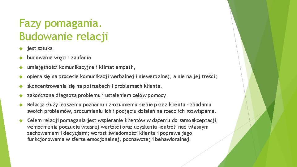 Fazy pomagania. Budowanie relacji jest sztuką budowanie więzi i zaufania umiejętności komunikacyjne i klimat