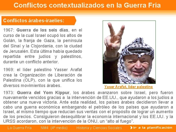 Conflictos contextualizados en la Guerra Fría Conflictos árabes-iraelíes: 1967: Guerra de los seis días,