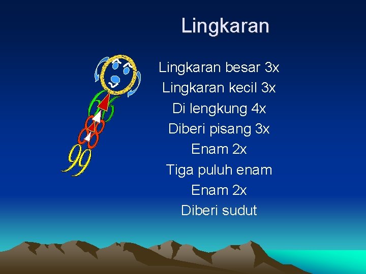 Lingkaran besar 3 x Lingkaran kecil 3 x Di lengkung 4 x Diberi pisang