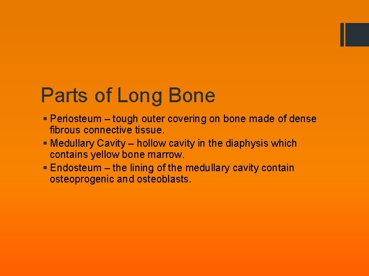 Parts of Long Bone § Periosteum – tough outer covering on bone made of