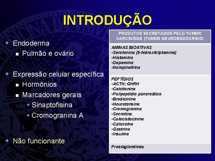 INTRODUÇÃO w Endoderma n Pulmão e ovário w Expressão celular específica n n Hormônios