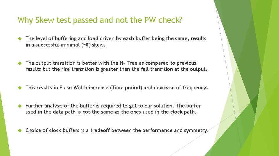 Why Skew test passed and not the PW check? The level of buffering and