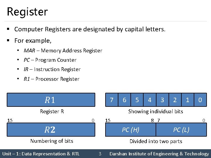 Register § Computer Registers are designated by capital letters. § For example, • MAR