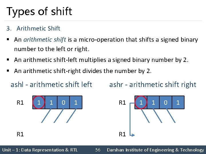 Types of shift 3. Arithmetic Shift § An arithmetic shift is a micro operation