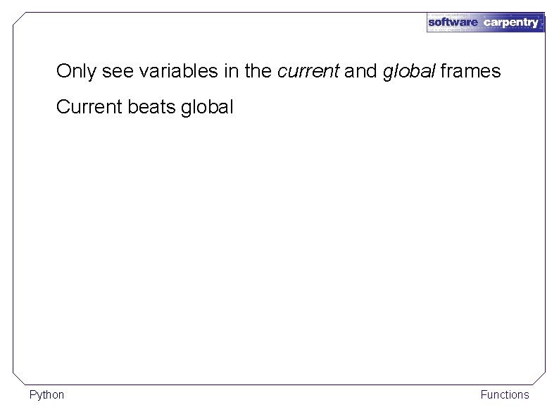 Only see variables in the current and global frames Current beats global Python Functions