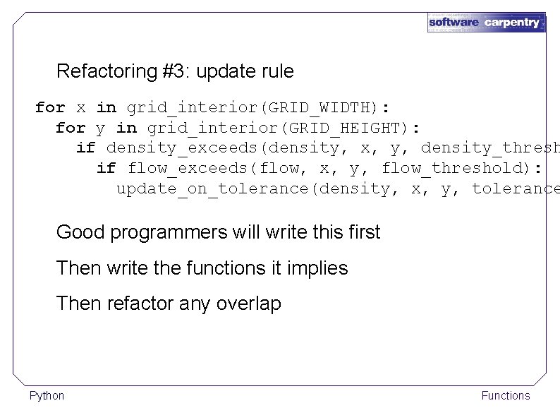 Refactoring #3: update rule for x in grid_interior(GRID_WIDTH): for y in grid_interior(GRID_HEIGHT): if density_exceeds(density,