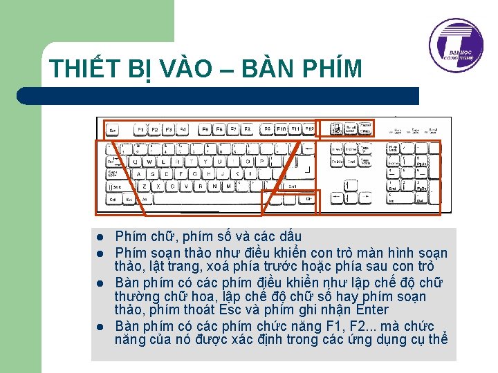 THIẾT BỊ VÀO – BÀN PHÍM l l Phím chữ, phím số và các