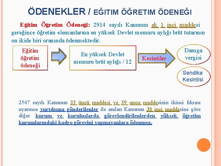 ÖDENEKLER / EĞITIM ÖĞRETIM ÖDENEĞI Eğitim Öğretim Ödeneği: 2914 sayılı Kanunun ek 1 inci