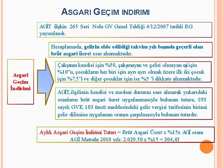 ASGARI GEÇIM INDIRIMI AGİT ilişkin 265 Seri Nolu GV Genel Tebliği 4/12/2007 tarihli RG