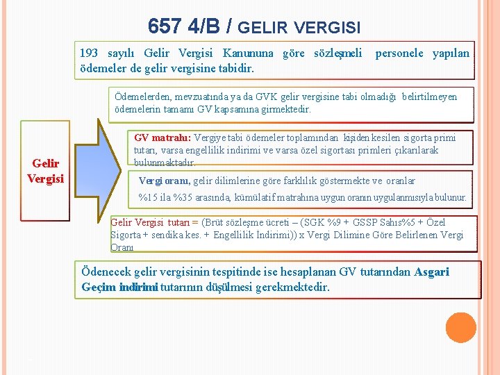 657 4/B / GELIR VERGISI 193 sayılı Gelir Vergisi Kanununa göre sözleşmeli personele yapılan