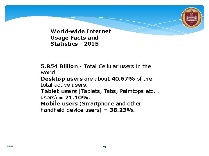 World-wide Internet Usage Facts and Statistics - 2015 5. 854 Billion - Total Cellular