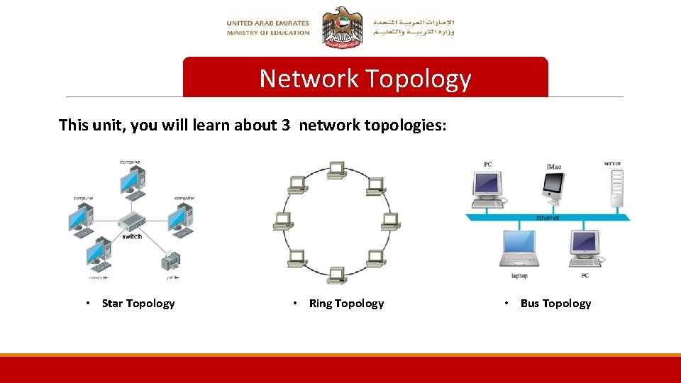 Network Topology This unit, you will learn about 3 network topologies: • Star Topology