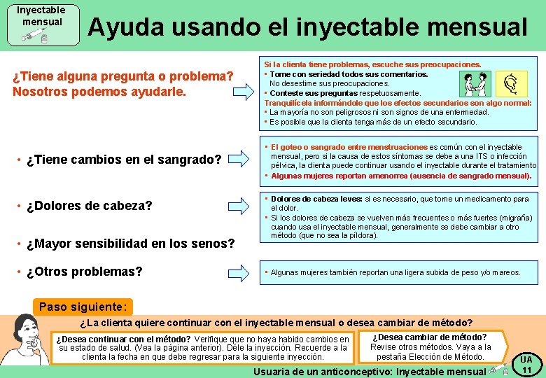 Inyectable mensual Ayuda usando el inyectable mensual ¿Tiene alguna pregunta o problema? Nosotros podemos