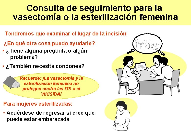 Consulta de seguimiento para la vasectomía o la esterilización femenina Tendremos que examinar el