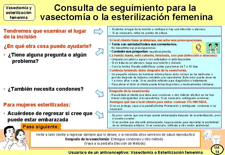 Vasectomía y esterilización femenina Consulta de seguimiento para la vasectomía o la esterilización femenina