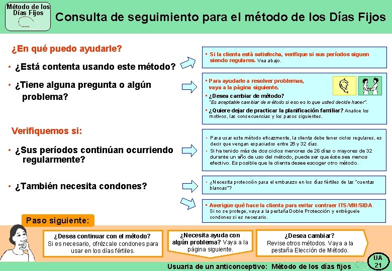 Método de los Días Fijos Consulta de seguimiento para el método de los Días