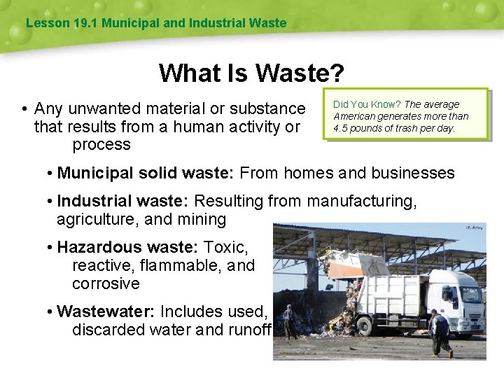 Lesson 19. 1 Municipal and Industrial Waste What Is Waste? • Any unwanted material