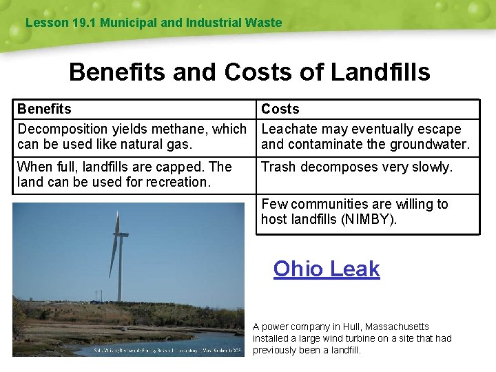 Lesson 19. 1 Municipal and Industrial Waste Benefits and Costs of Landfills Benefits Costs