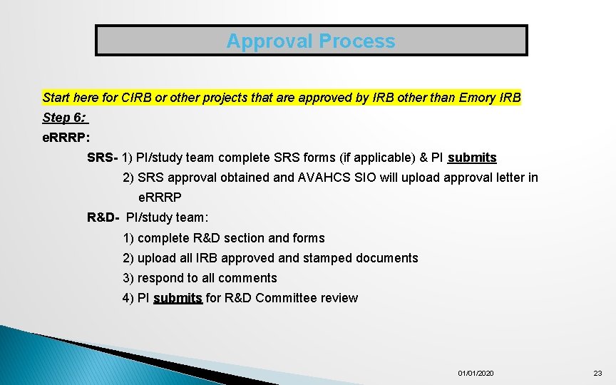 Approval Process Start here for CIRB or other projects that are approved by IRB