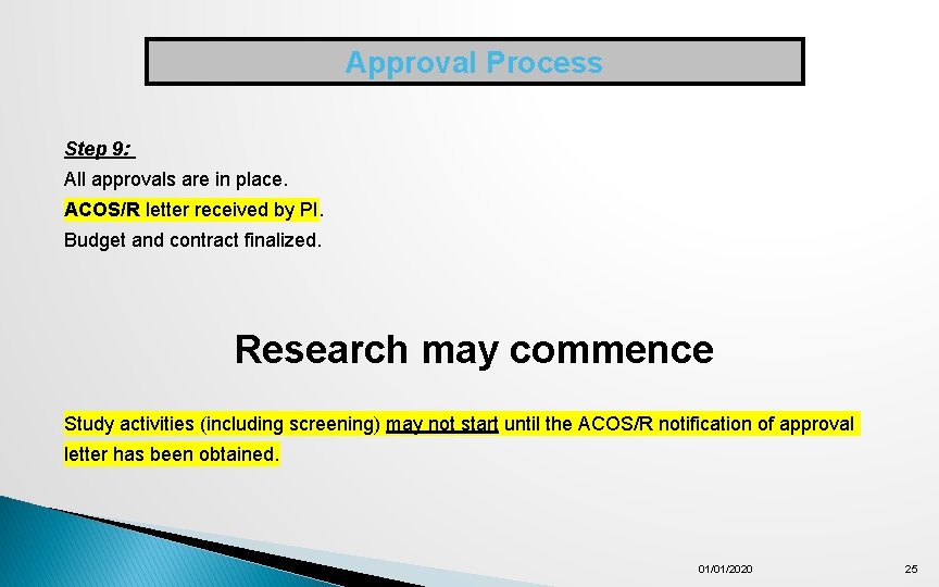 Approval Process Step 9: All approvals are in place. ACOS/R letter received by PI.