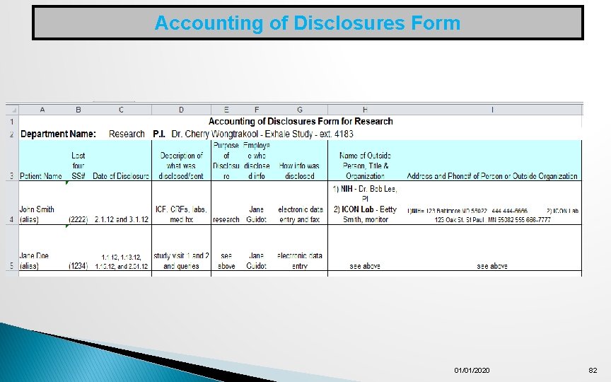 Accounting of Disclosures Form 01/01/2020 82 