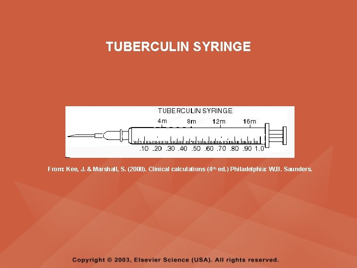 TUBERCULIN SYRINGE From: Kee, J. & Marshall, S. (2000). Clinical calculations (4 th ed.