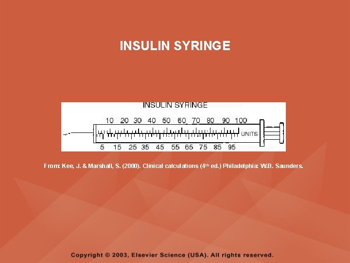 INSULIN SYRINGE From: Kee, J. & Marshall, S. (2000). Clinical calculations (4 th ed.