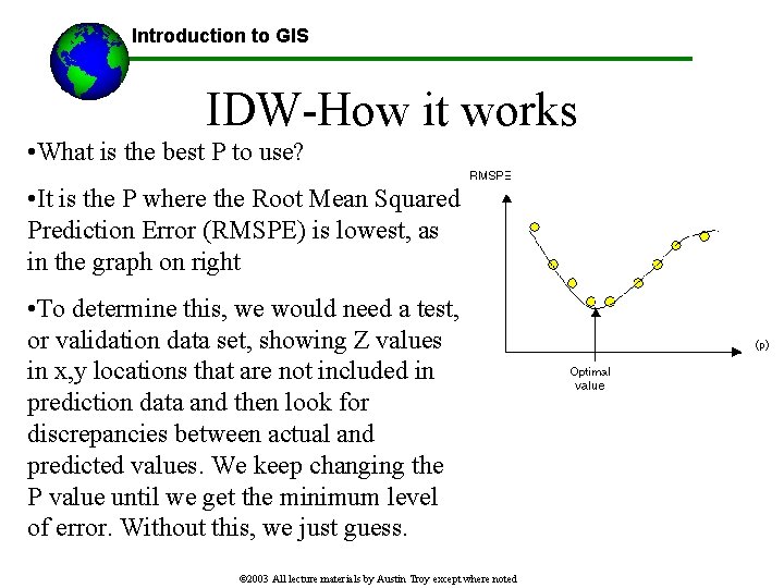 Introduction to GIS IDW-How it works • What is the best P to use?