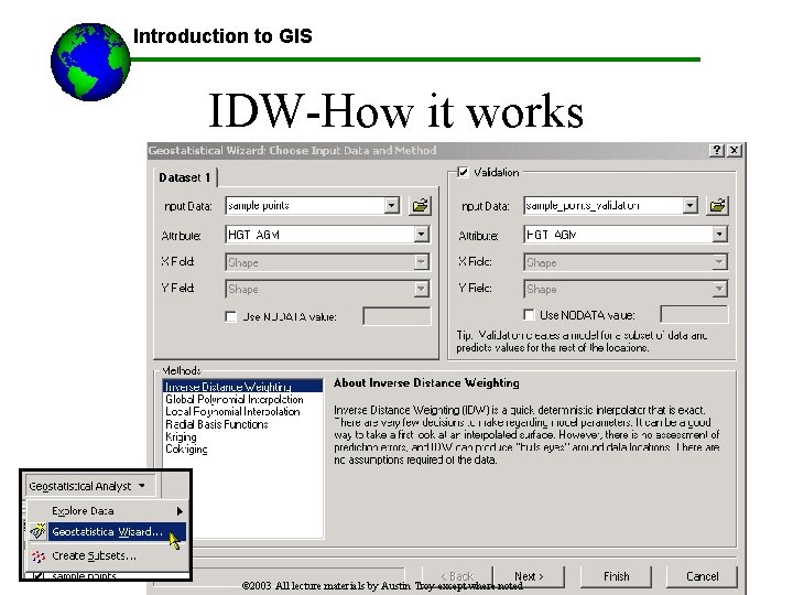 Introduction to GIS IDW-How it works © 2003 All lecture materials by Austin Troy