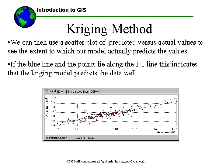 Introduction to GIS Kriging Method • We can then use a scatter plot of