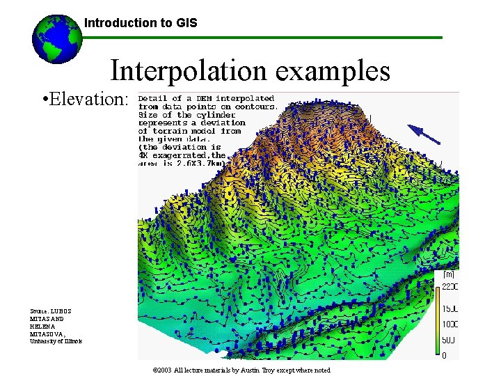 Introduction to GIS Interpolation examples • Elevation: Source: LUBOS MITAS AND HELENA MITASOVA, University