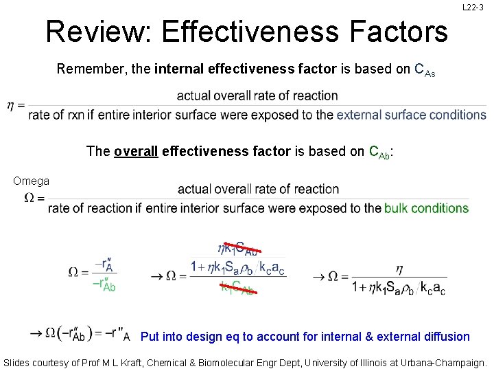 L 22 -3 Review: Effectiveness Factors Remember, the internal effectiveness factor is based on